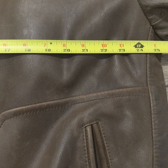 Vintage Columbia Heavy Leather Coat Jacket Mens L Brown Plaid Lining Zip Front - Picture 9 of 11